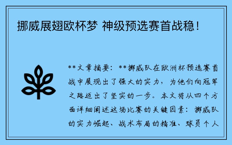 挪威展翅欧杯梦 神级预选赛首战稳！