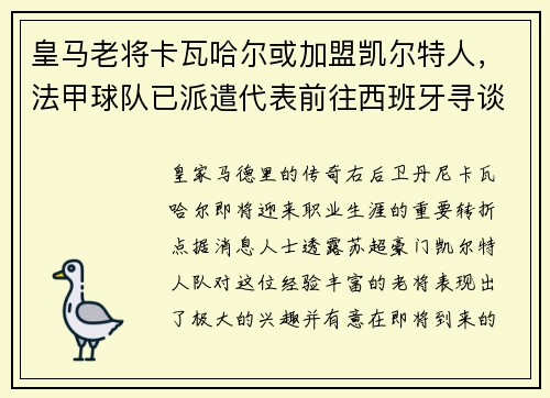 皇马老将卡瓦哈尔或加盟凯尔特人,法甲球队已派遣代表前往西班牙寻谈